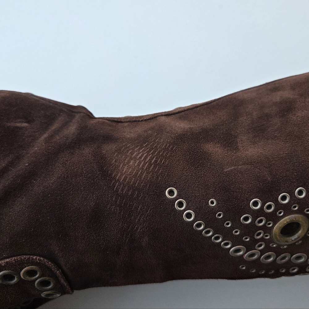 Dolce & Gabbana Brown Suede Butterfly Rivet Heeled Boots Size 39 - Picture 11 of 16
